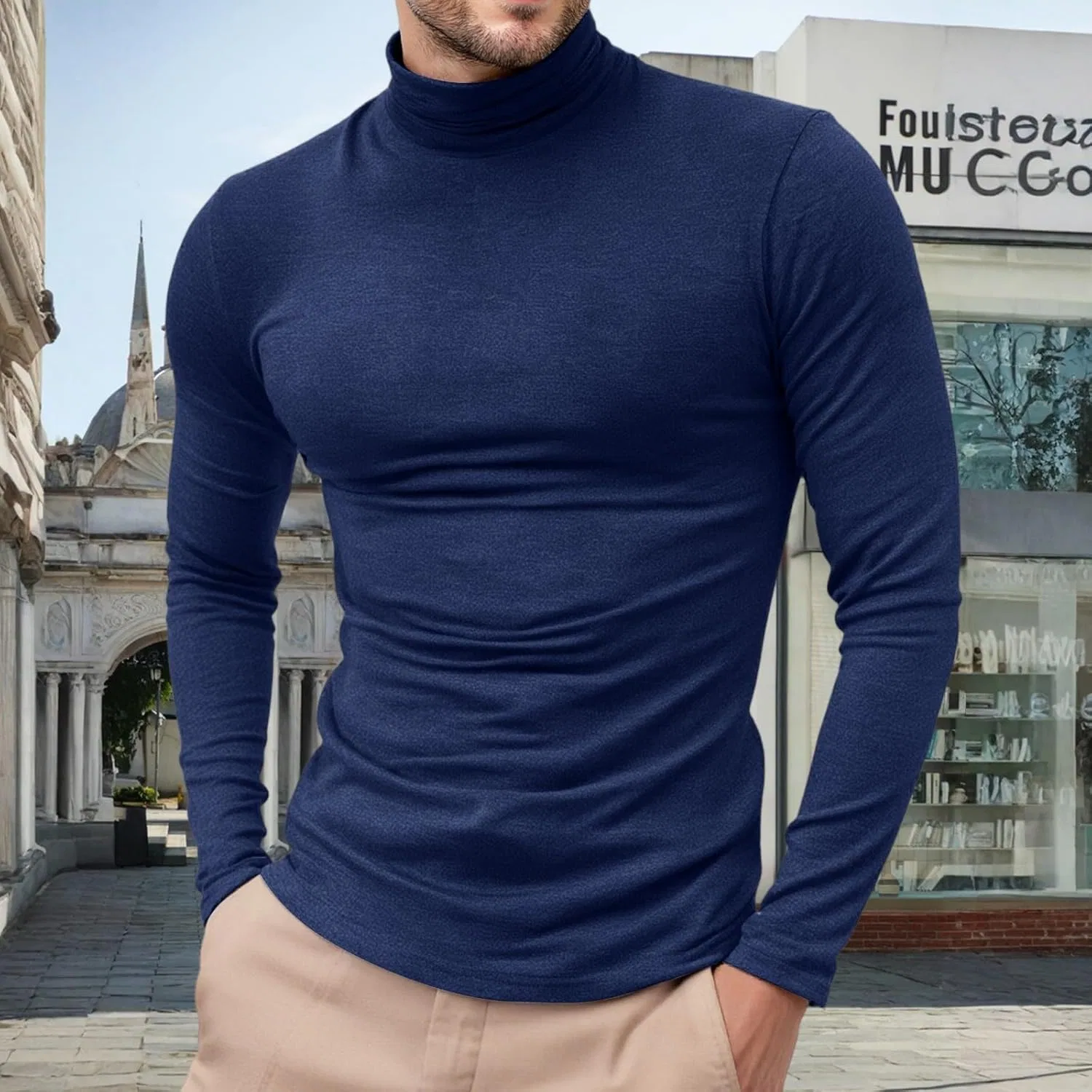 Мужская водолазка с длинным рукавом компрессионная, Royal Blue — фото 2