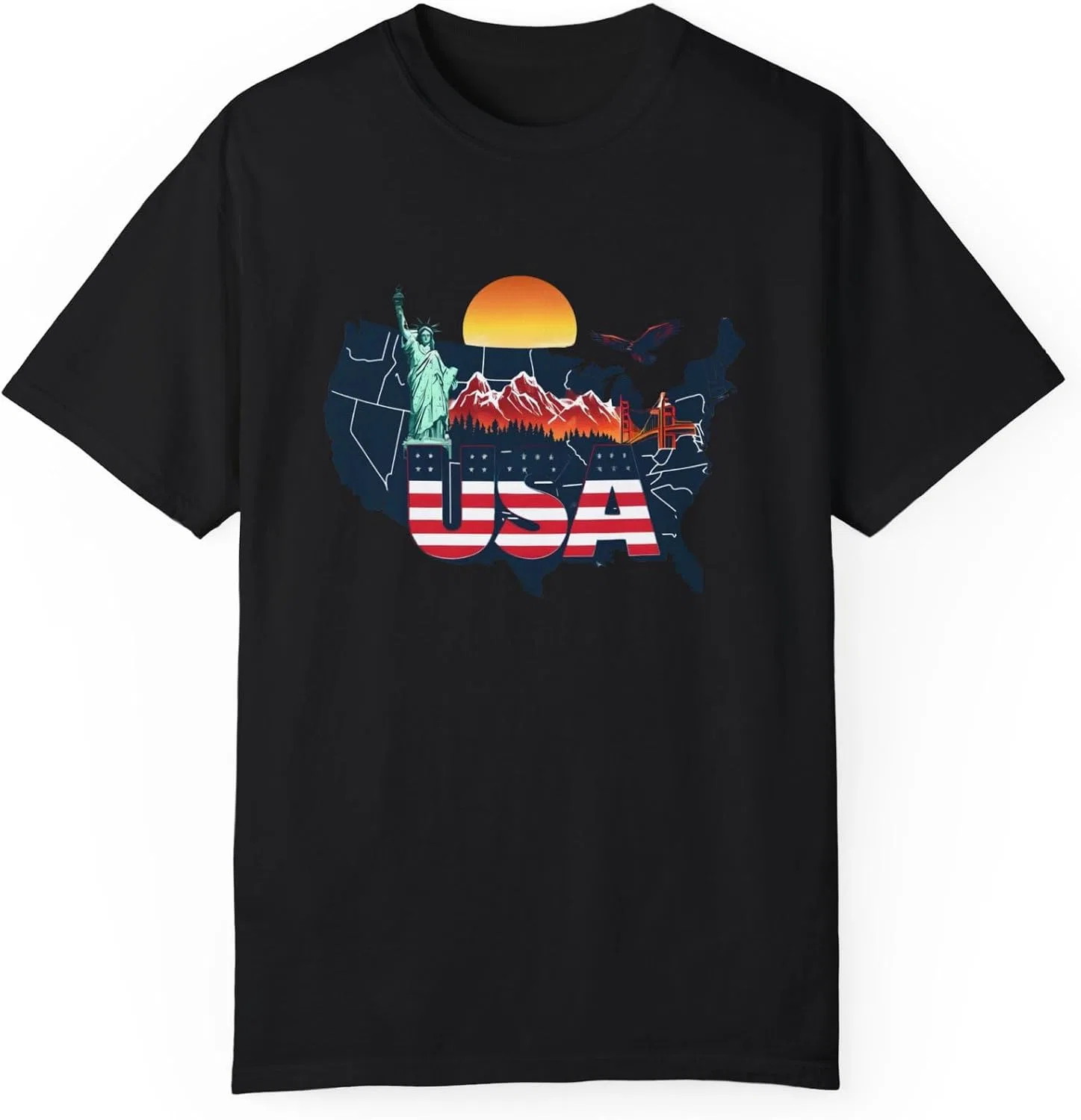 Футболка с американским флагом Comfort Colors 1717, Black