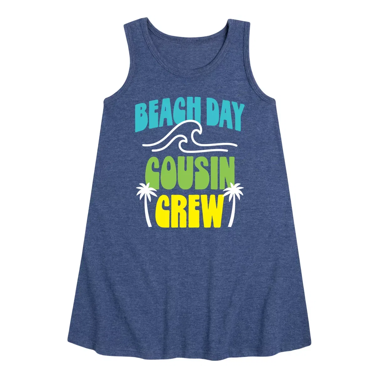 Детское платье-трапеция без рукавов Beach Day Cousin Crew Instant Message, Heather Navy
