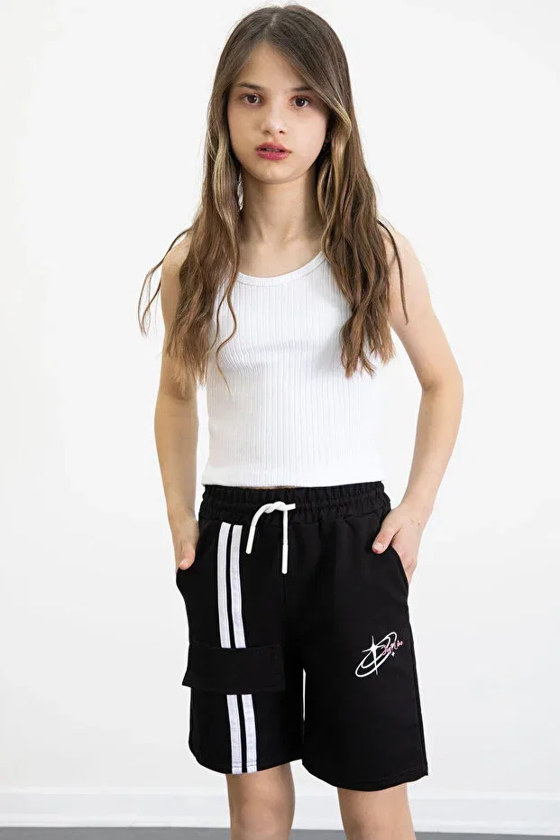 Детские шорты для девочек с принтом Black girl's shorts Cansın Mini, Black — фото 2