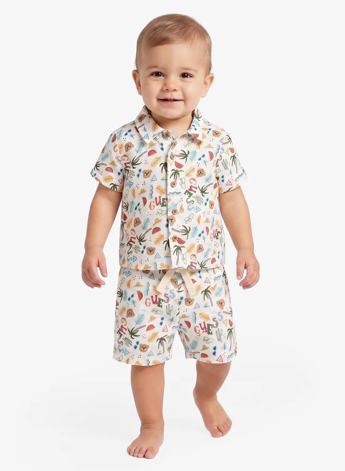 Комплект рубашки с коротким рукавом и джинсовых шорт Guess, медвежонок