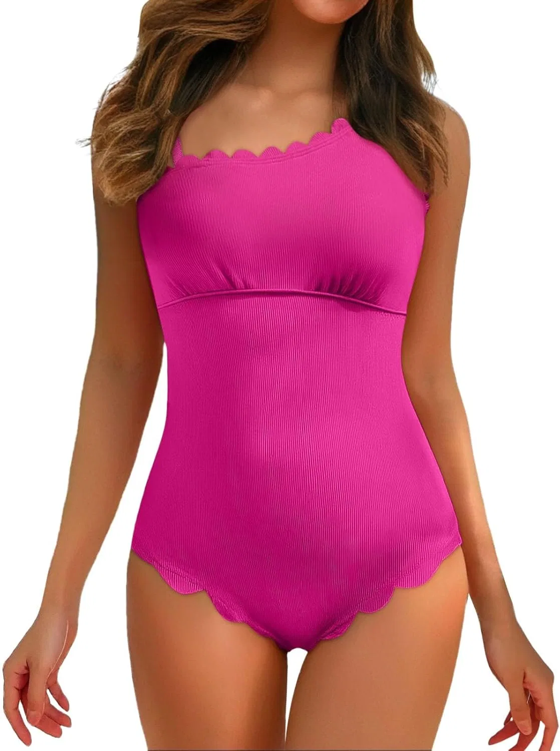Женский цельный купальник с утяжкой живота, Ribbed, Hot Pink