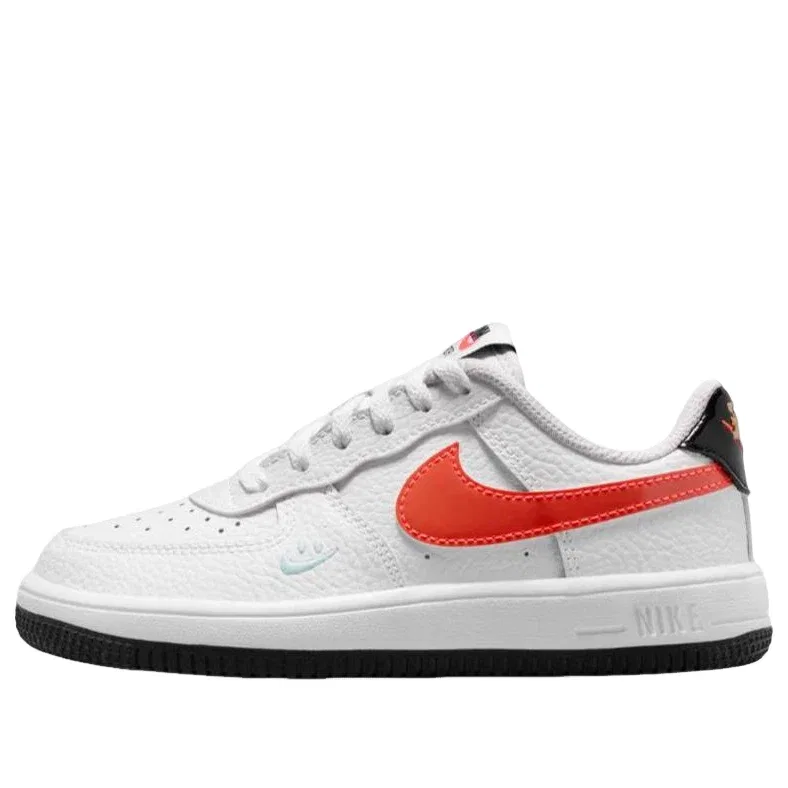 Детские кроссовки с кожаным верхом Nike Air Force 1 Low White Black Flash Crimson, белый