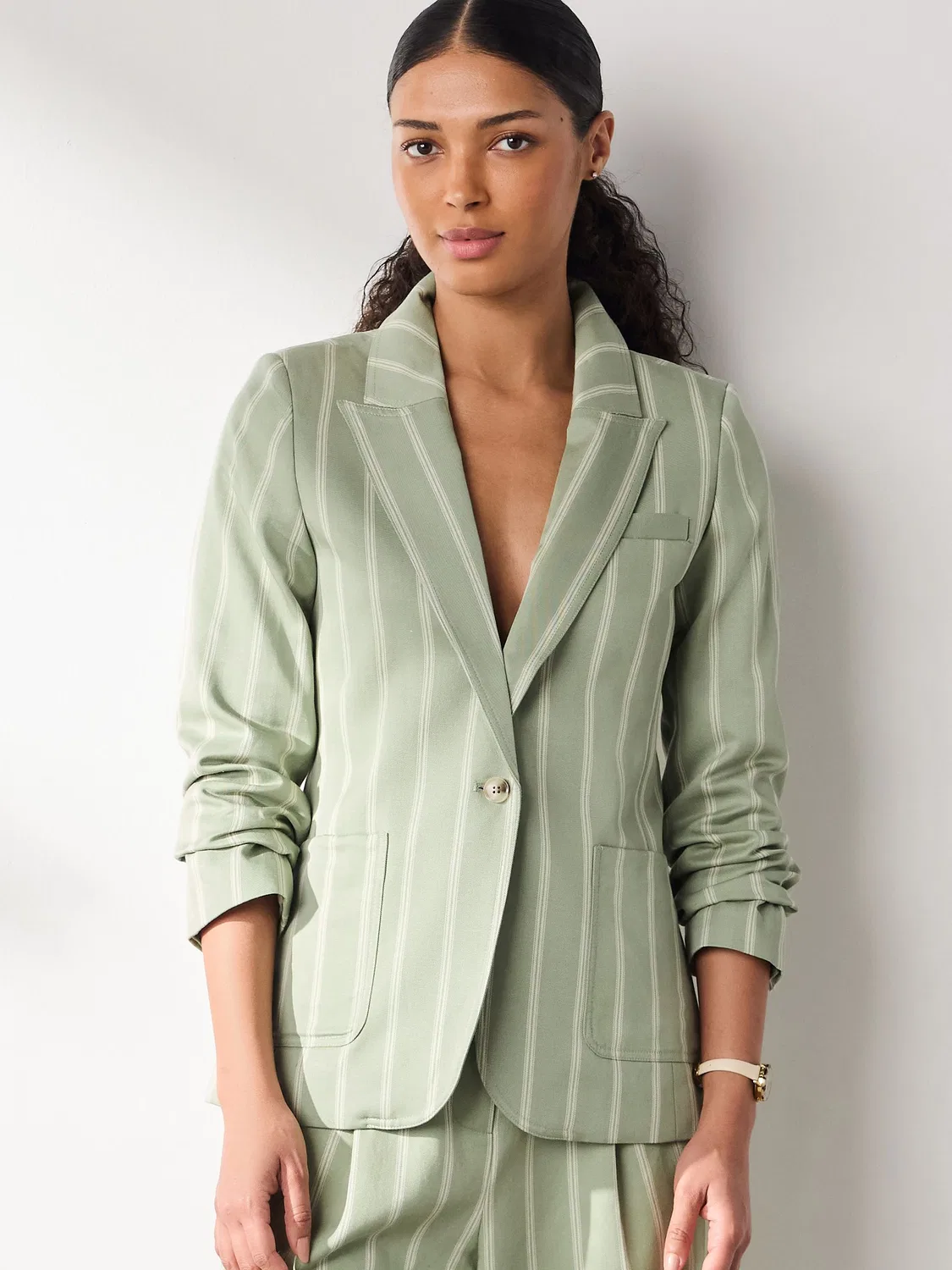 Блейзер однобортный Green/Ecru Stripe N. Premium Next, зеленый/экрю в полоску — фото 4