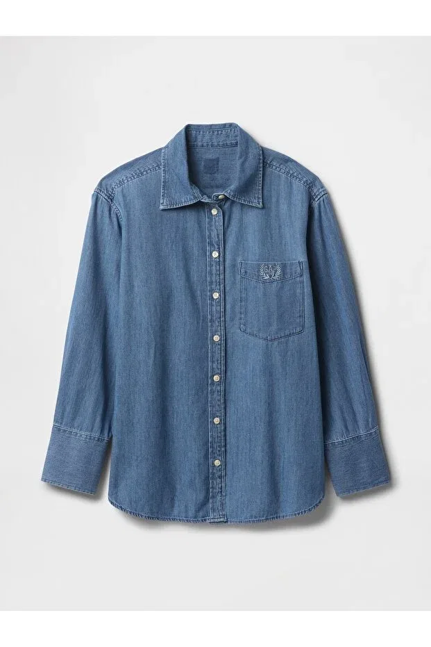 Женская рубашка с длинным рукавом Oversize Shirt Gap, Blue-000 — фото 2