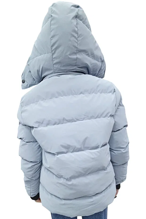Детское пальто для мальчиков и девочек с капюшоном cross-zipper model Irem Çocuk Giyim, Ice Blue — фото 4
