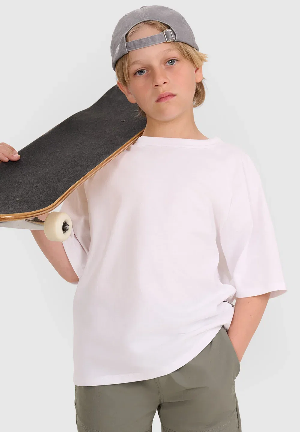 Футболка oversize gładki chłopięcy - biały 122 (6-7 лат) - базовая футболка 4F, White — фото 2