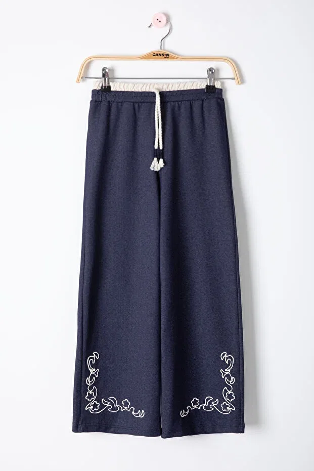 Детские брюки для девочек широкие с вышивкой Cansın Mini, Navy Blue — фото 3