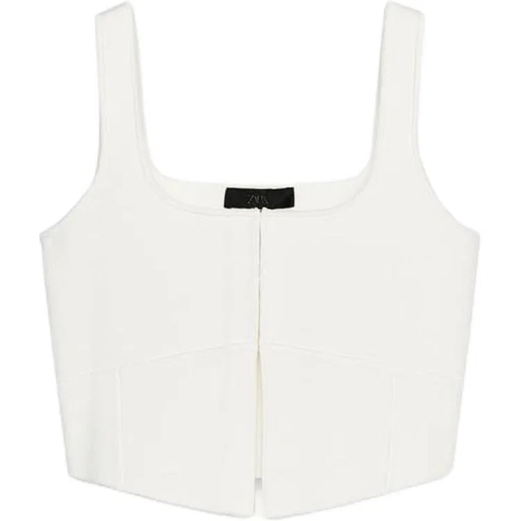 Женский топ без рукавов с круглым вырезом, белый, ZARA, White