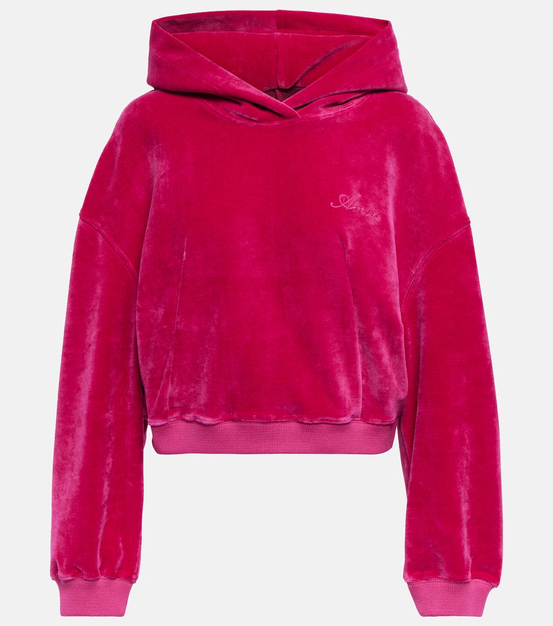 

Укороченная велюровая толстовка с капюшоном Amiri, Fuschia