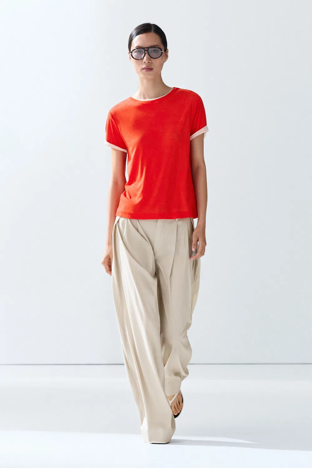 Футболка Massimo Dutti Double-Layer Short Sleeve, красный — фото 3