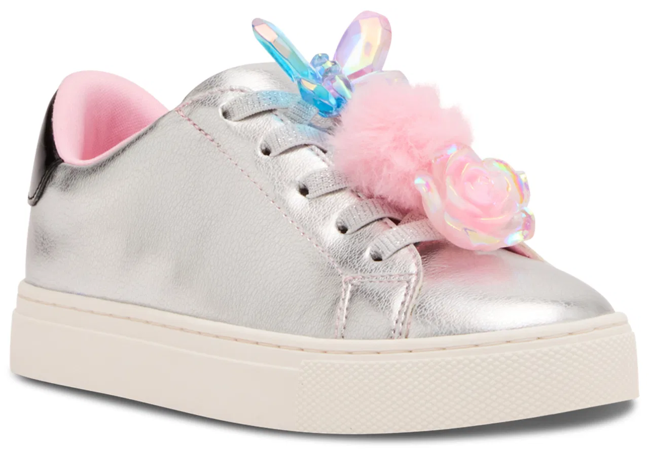Детские кроссовки для девочек с принтом бабочки и цветов, модель Jolive Sneaker, Steve Madden, Silver — фото 2