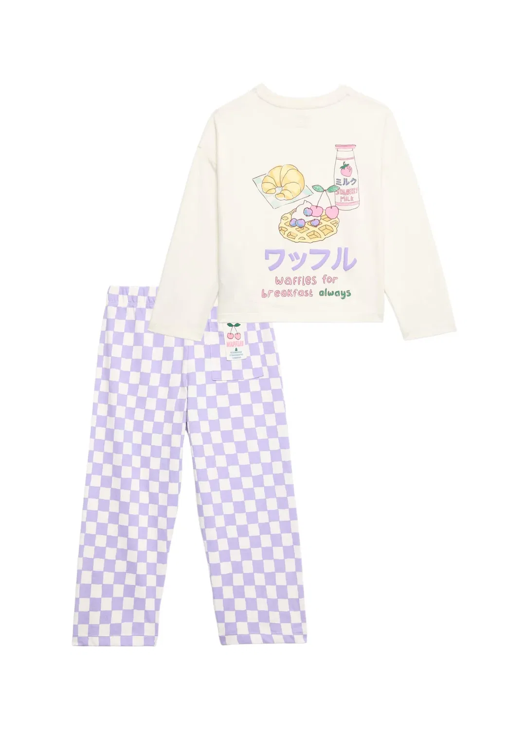 Пижама YG с вафельным рисунком и клетчатым низом, длина штанин 12, . Marks & Spencer, Lilac Mix — фото 2
