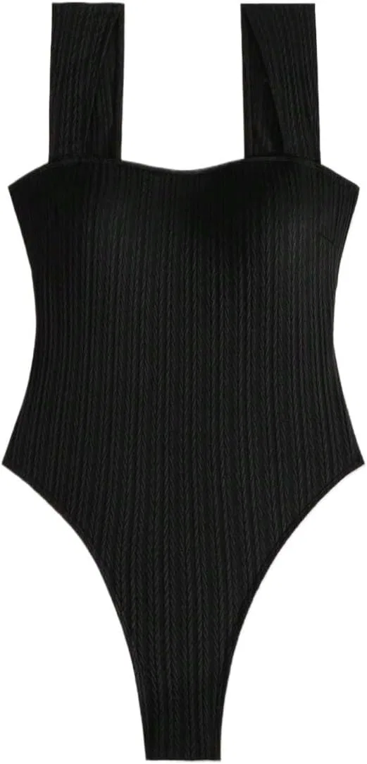Женский цельный купальник с высокой талией и открытой спиной Generic, Black