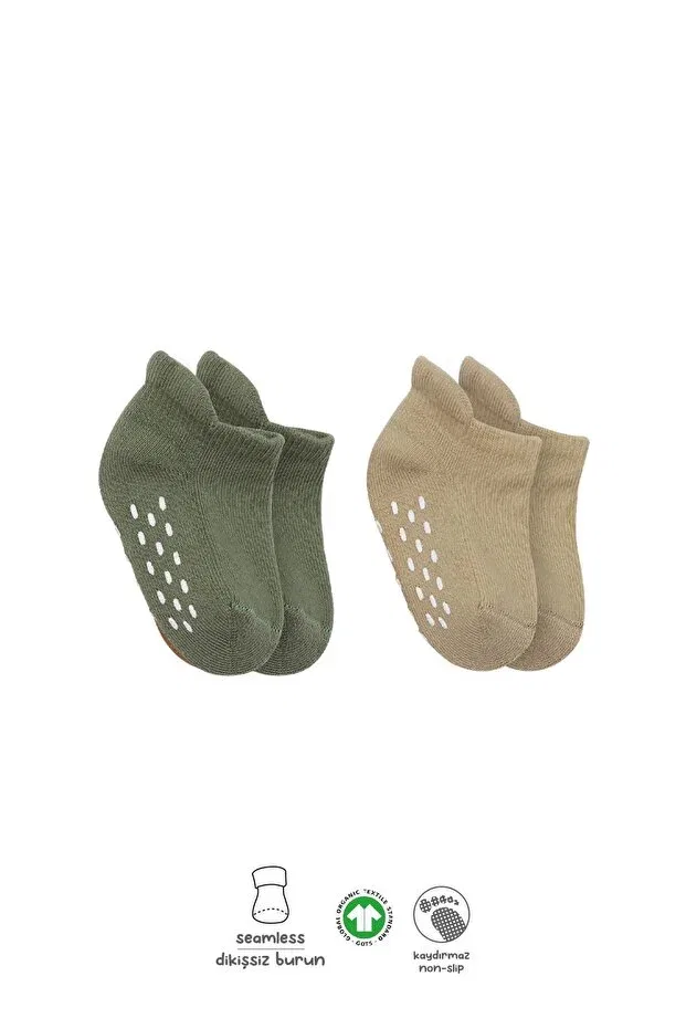Детские носки для новорожденных хлопковые Organic 2-piece baby kids under sole towel anti-slip sneakers socks Bistyle, Nil Bej