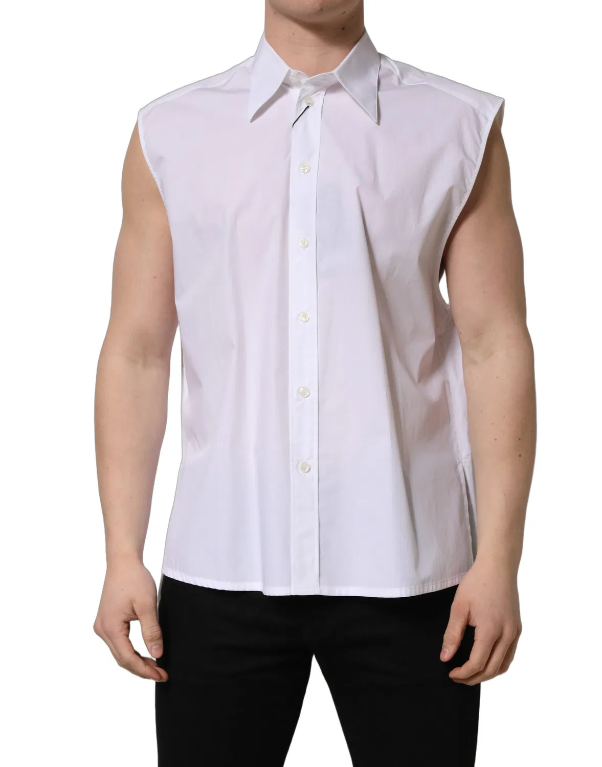Мужская рубашка без рукавов White Cotton Sleeveless Formal Dress Shirt Dolce & Gabbana, White — фото 3