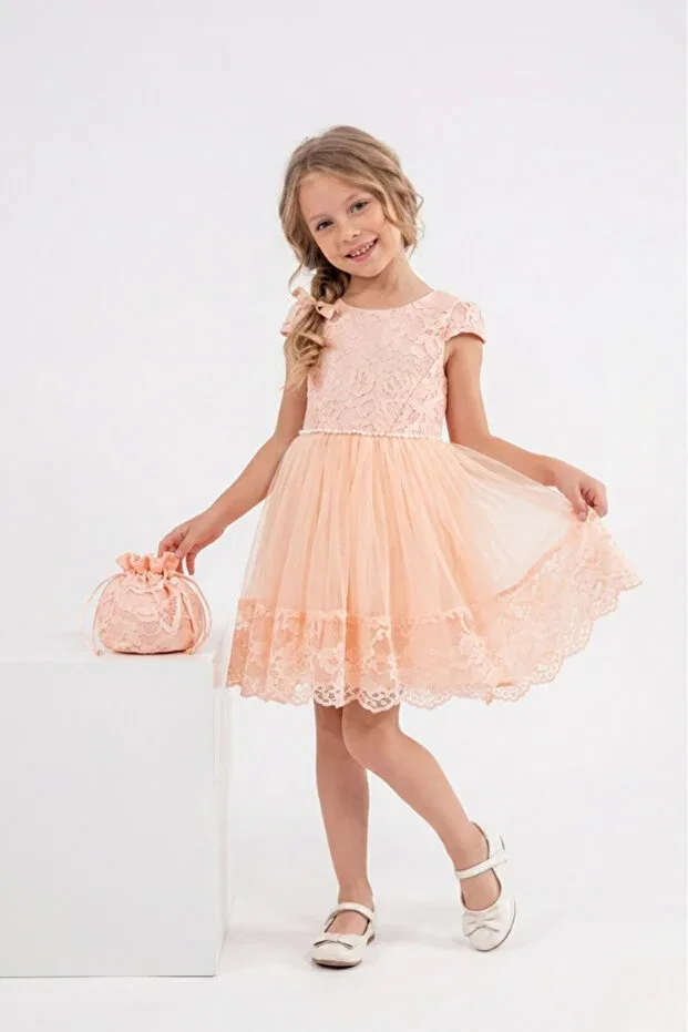 Детское платье для девочек с кружевной отделкой Eray Kids, Salmon — фото 3