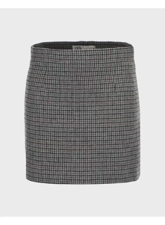 Юбка-миди с принтом в клетку, модель Plaid, Zara, серый