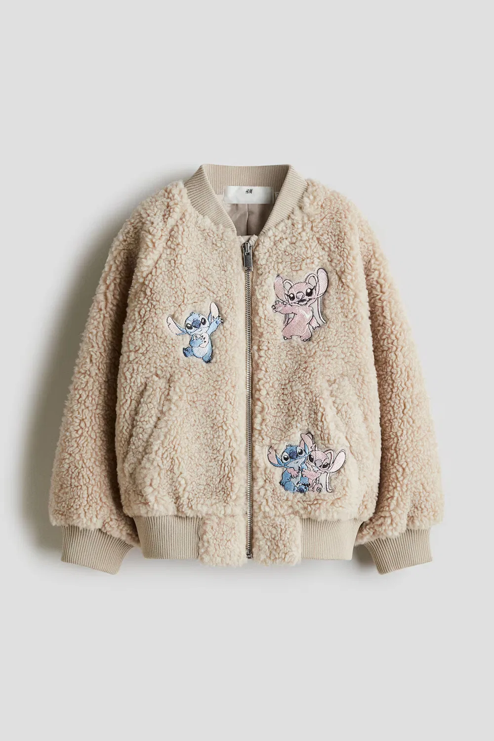 Пилотская куртка из плюшевого флиса с аппликациями H&M, Hellbeige/Lilo & Stitch