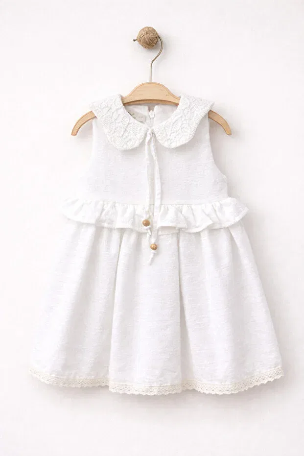 Детское платье для девочек с воротником-питерпан, Peter pan collar, Baby Corner, White