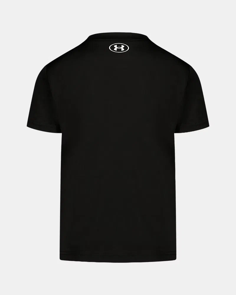 Футболка детская влагоотводящая с коротким рукавом UA Tech Football Logo UnderArmour, Black — фото 3