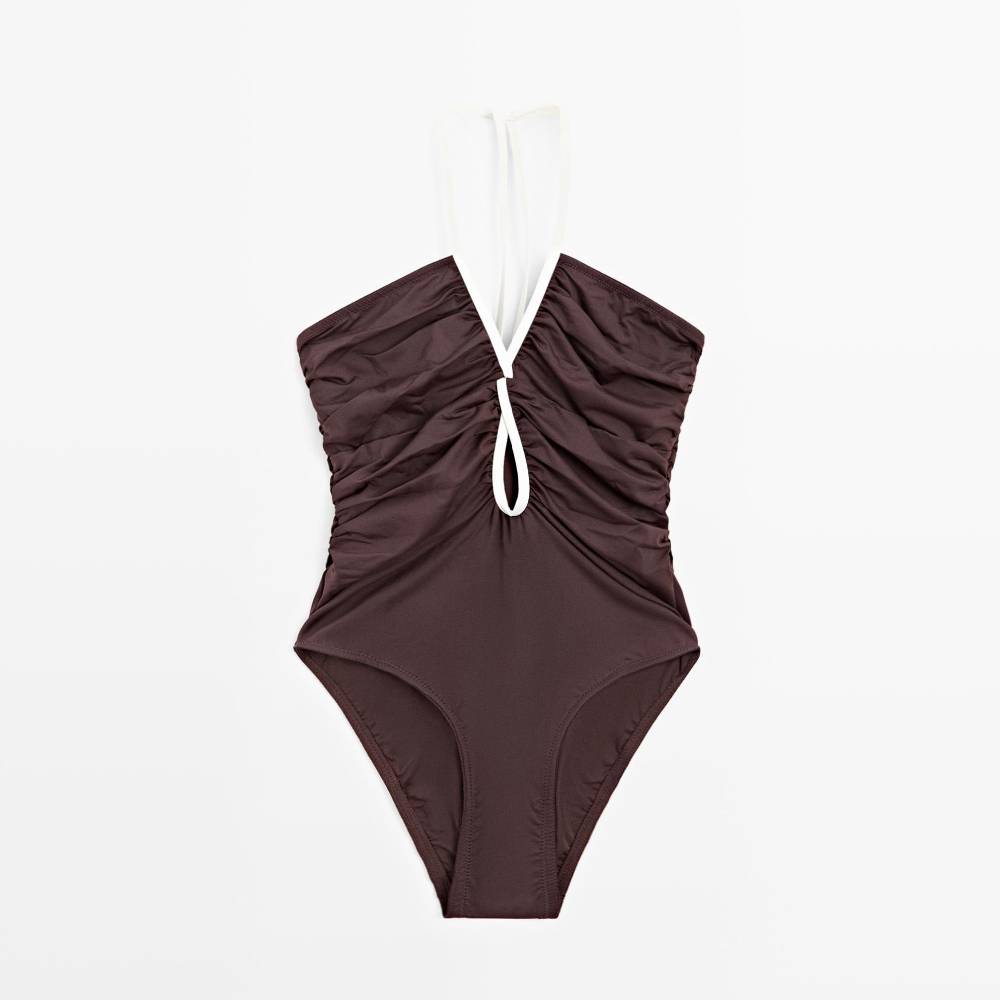 Купальник Massimo Dutti With Contrast Gathered Detail, коричневый