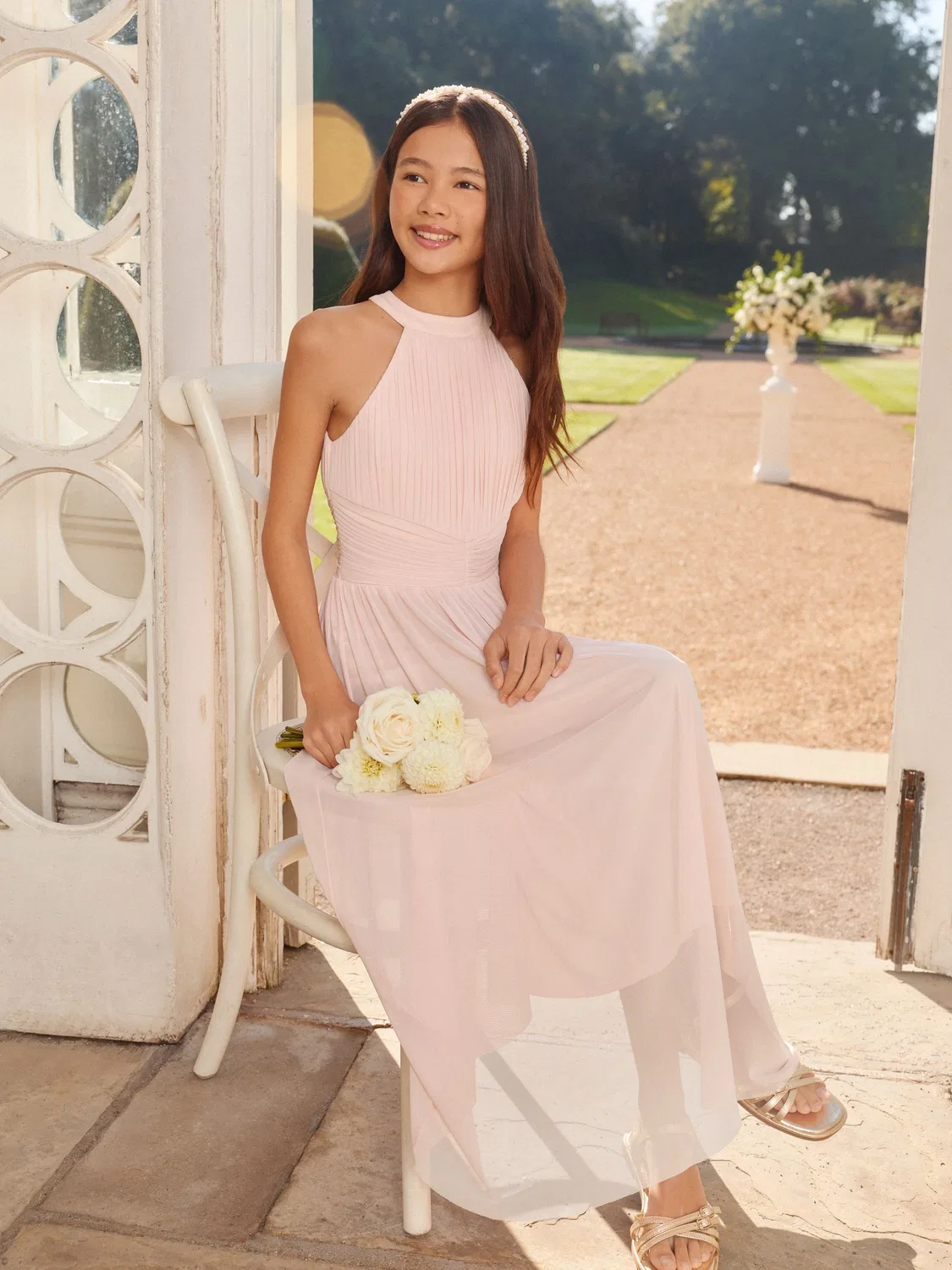 Платье макси с запахом, модель Pleated Halter Lipsy, розовый — фото 3