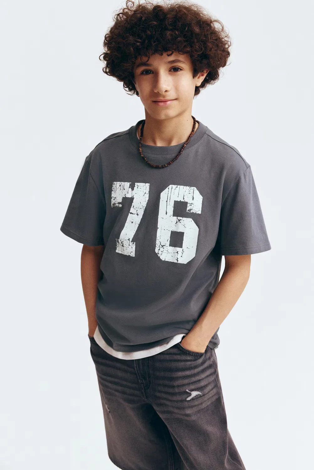 Хлопковая футболка с принтом H&M, Grau/76