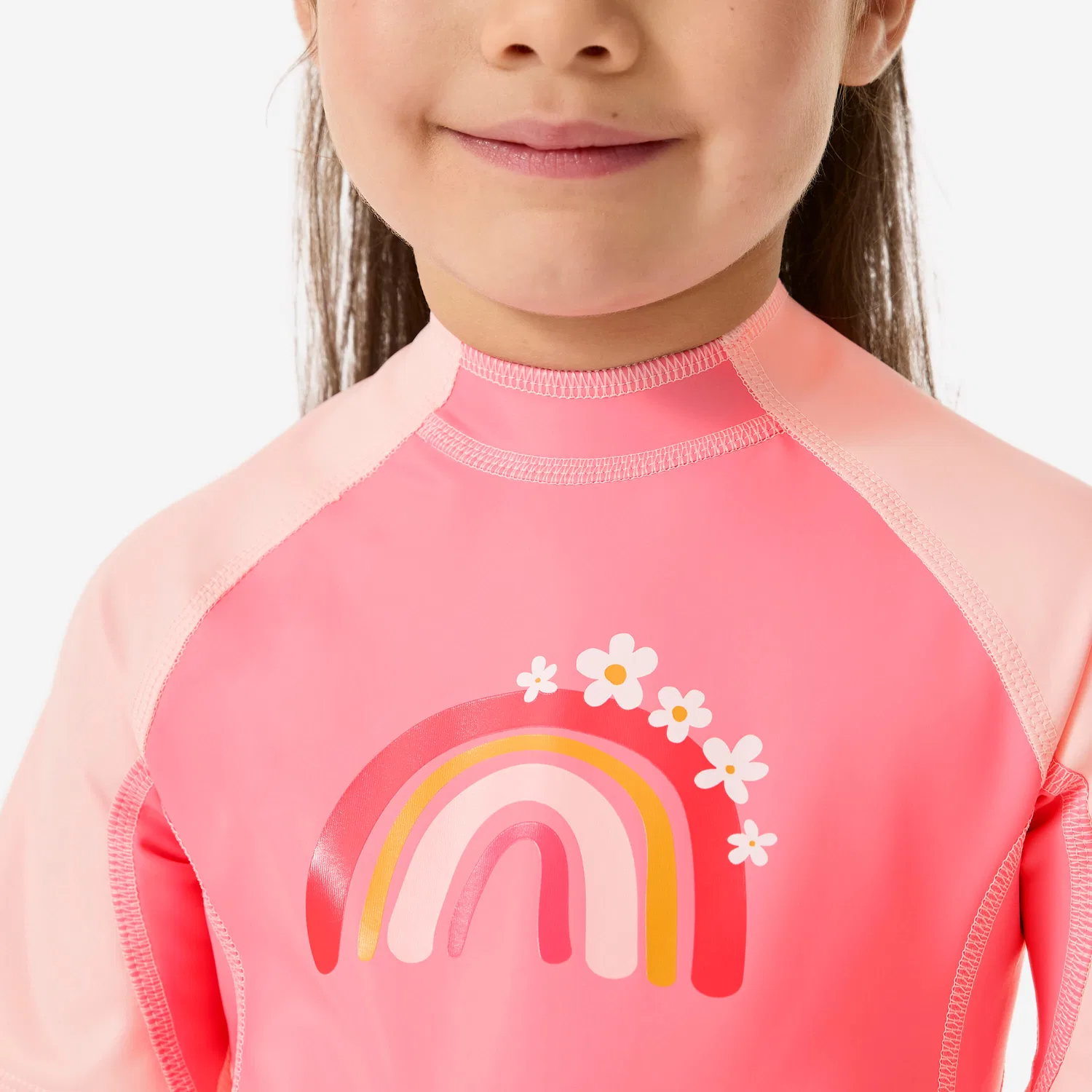 Детский плавательный костюм с UV-защитой Kloupi Decathlon, Kaugummirosa Fluoreszierendes Korallenrosa — фото 4