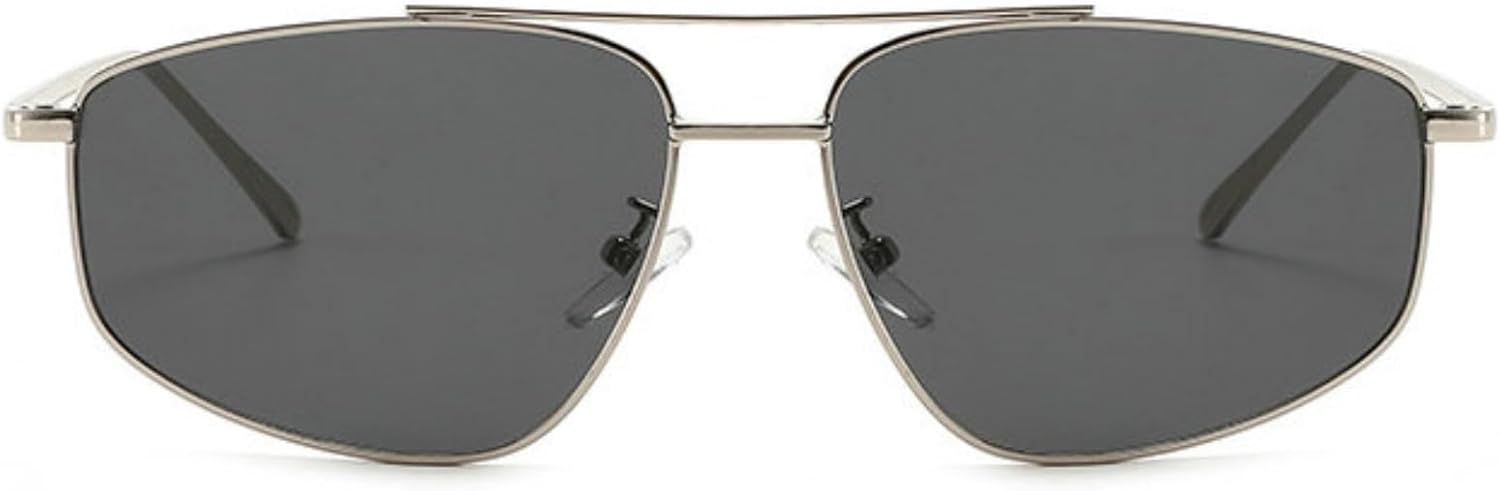 

Солнцезащитные очки COTIA Fashion Square Polygon для женщин и мужчин, модель «пилот», с двойной перемычкой, металлической оправой, необычной формой в стиле панк, Silver Grey