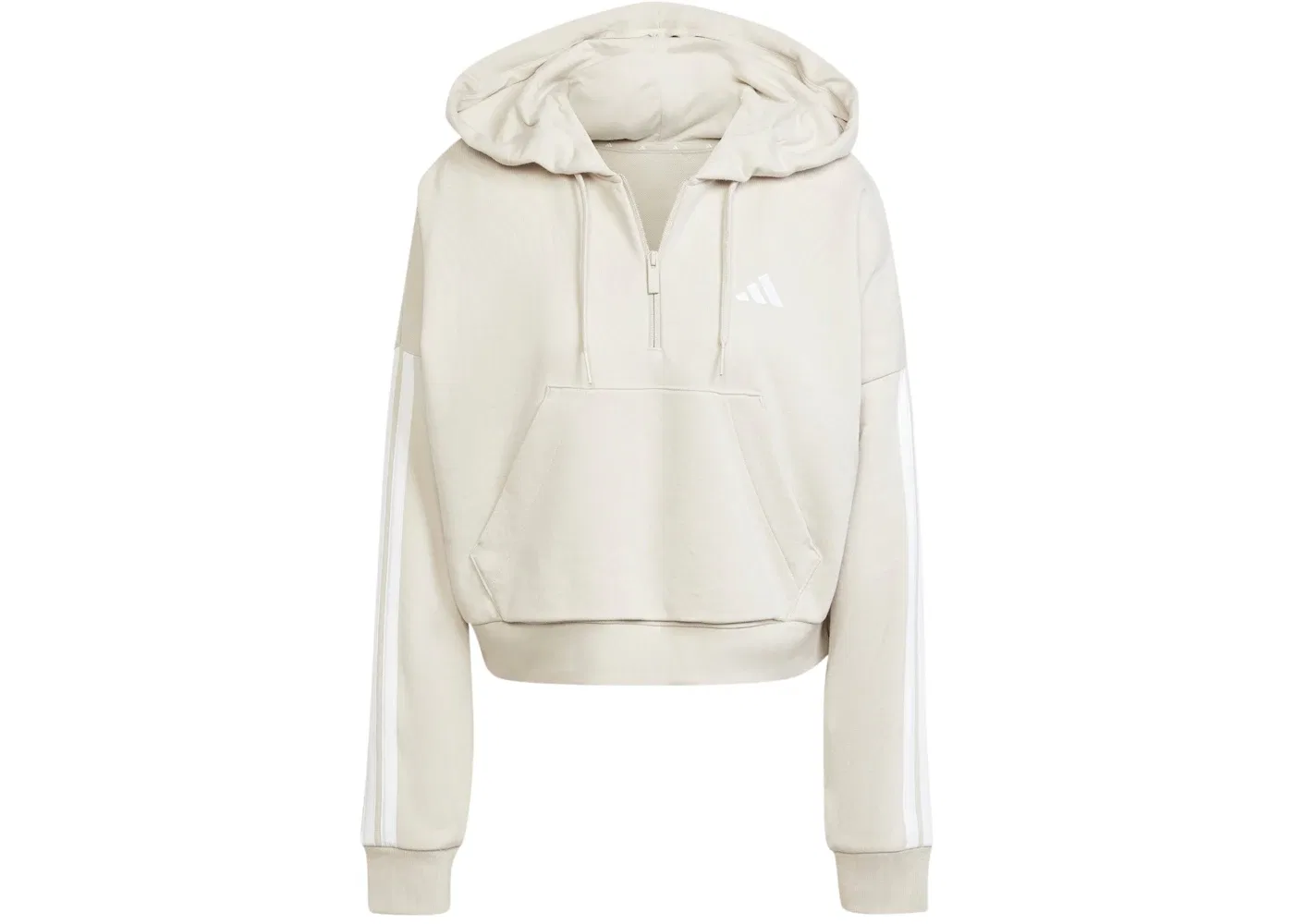 Женская худи с длинным рукавом Essentials 3-Stripes French Terry Quarter-Zip Hoodie Adidas, Wonder Alumina/White