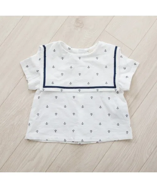 Детская блузка с коротким рукавом, с морским принтом, модель FirstCloset×mio Toys"R"Us/Babies"R"Us, Off White — фото 2