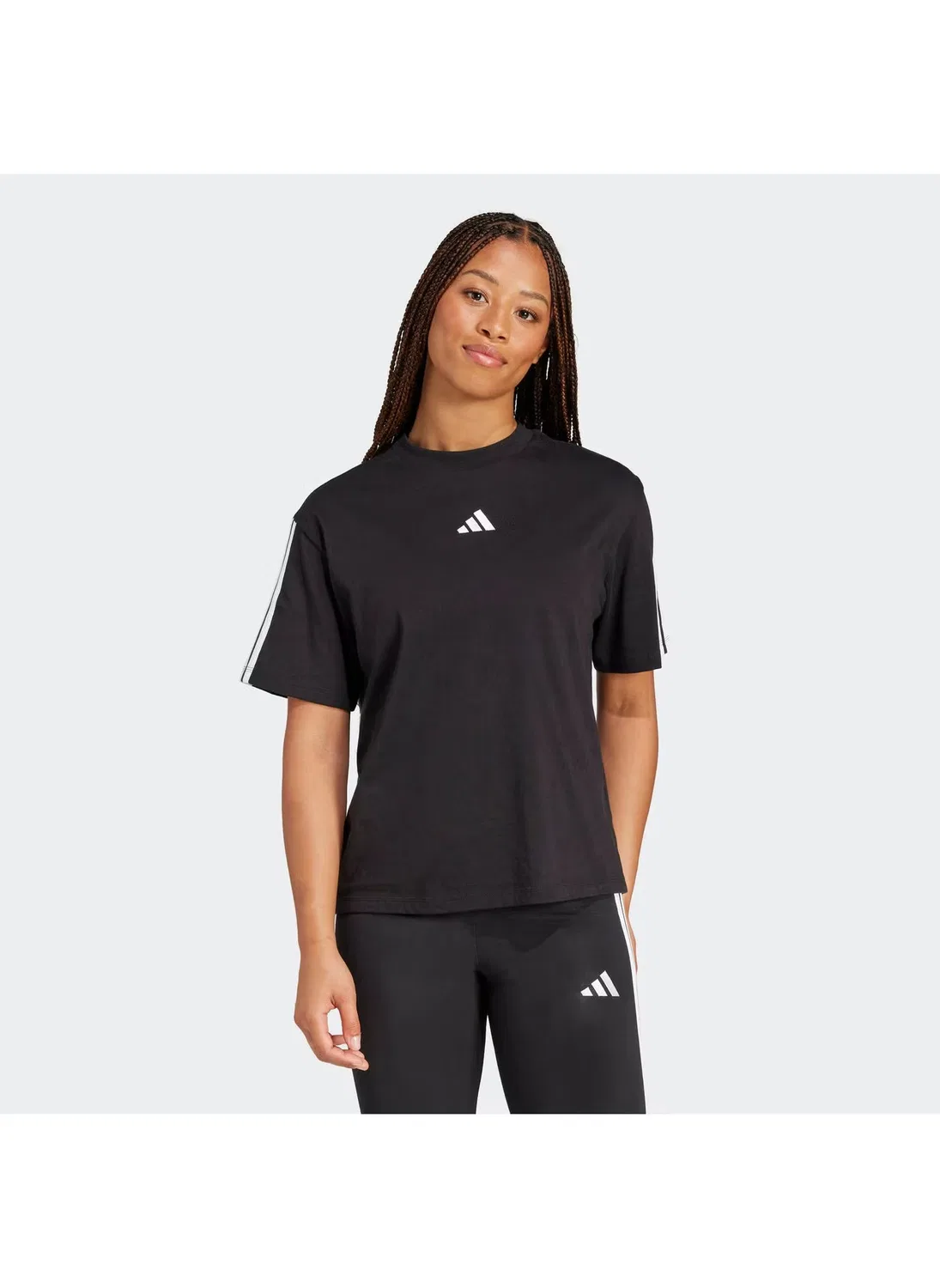 Футболка свободного кроя с принтом 3-Stripes Adidas, черный