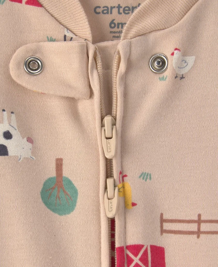 Детский комбинезон-слип Cotton 2-Way Zip Sleep & Play Carter's, Beige/Farm — фото 3