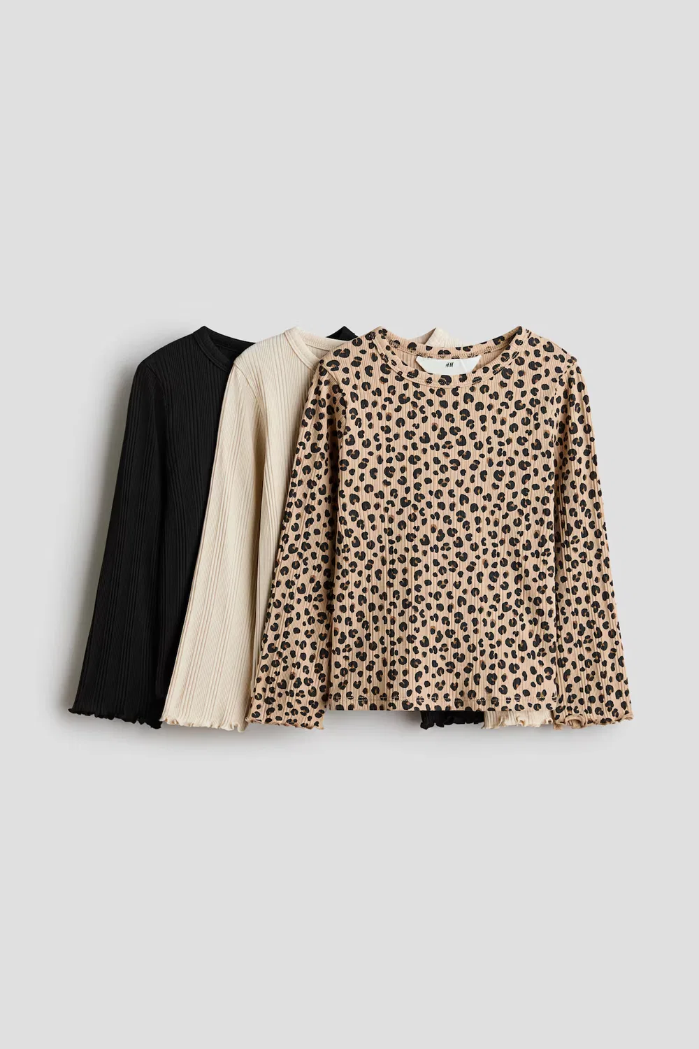 Комплект из 3 ребристых оверлочных рубашек H&M, Beige/Leopardenprint