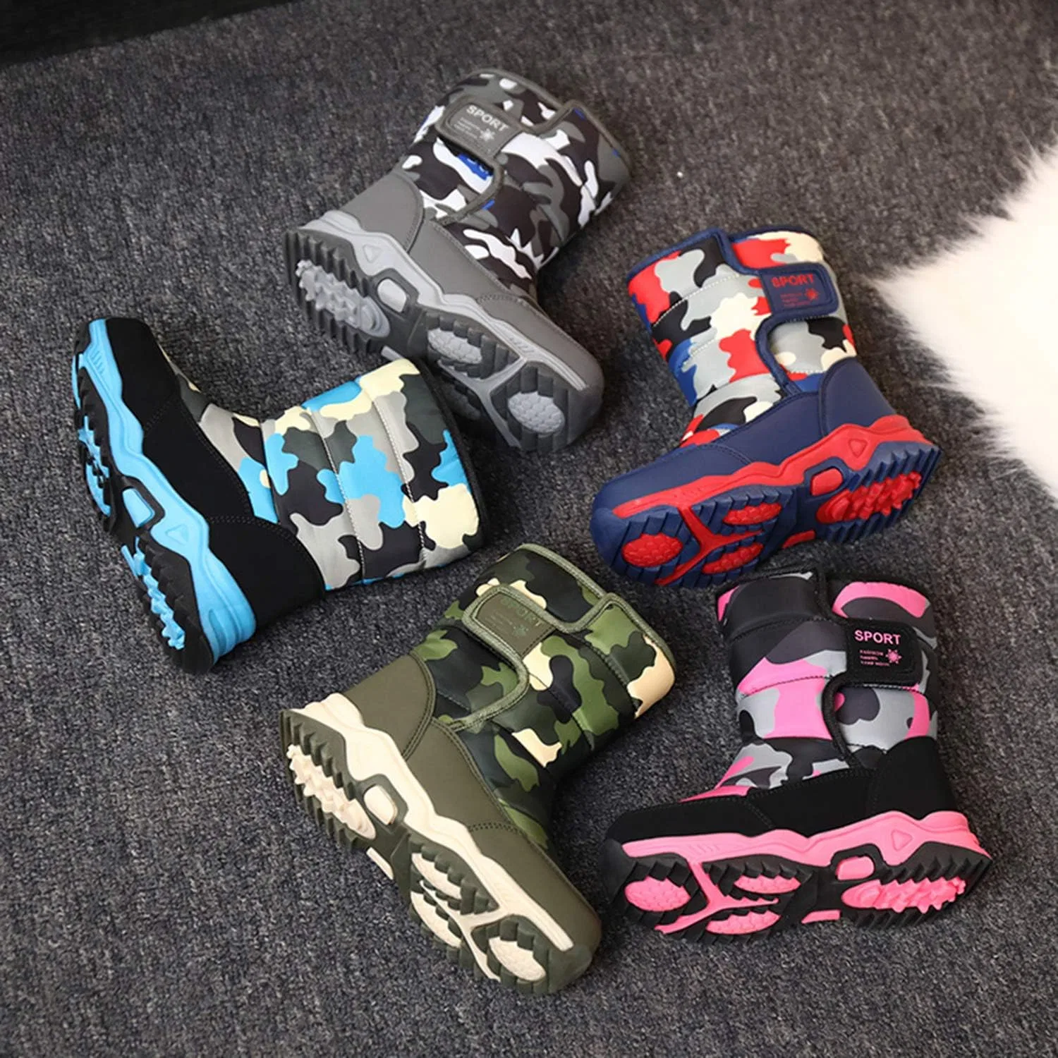 Детские зимние ботинки с меховой подкладкой Snow Boots Eliogn, Camouflage Green — фото 4
