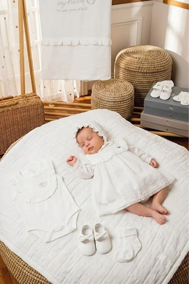 Детское платье для новорожденных органическое Babydola, Ecru