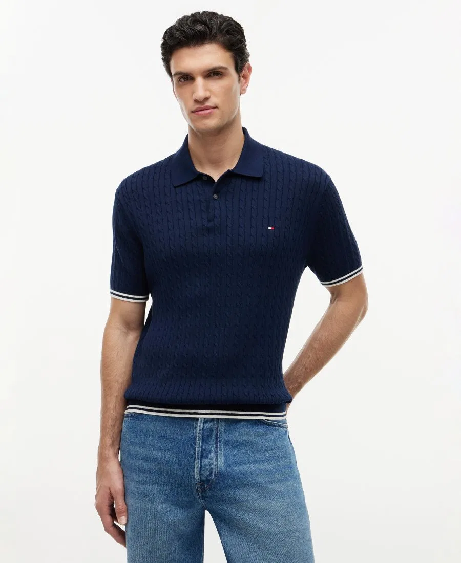 Мужской свитер-поло с коротким рукавом Cable Knit Tommy Hilfiger, Carbon Navy