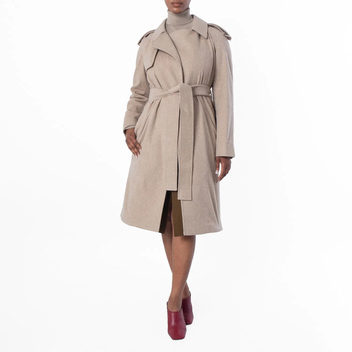 Пальто-тренч из кашемира с поясом Cashmere Wrap Belted Trench Coat Burberry, Flax