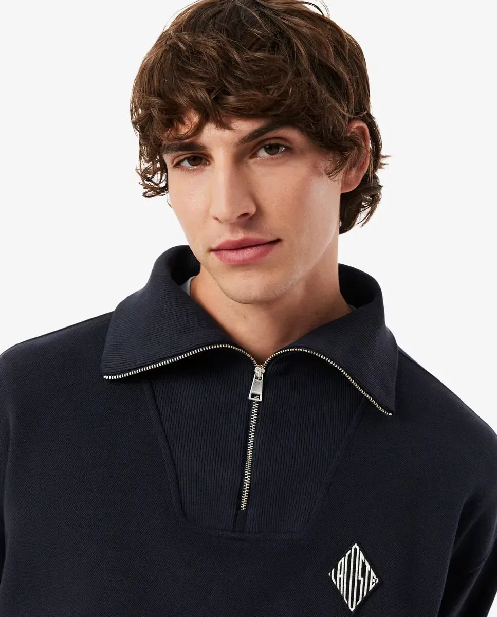 Мужская свитшот-пике с воротником на молнии Lacoste, Negro — фото 3