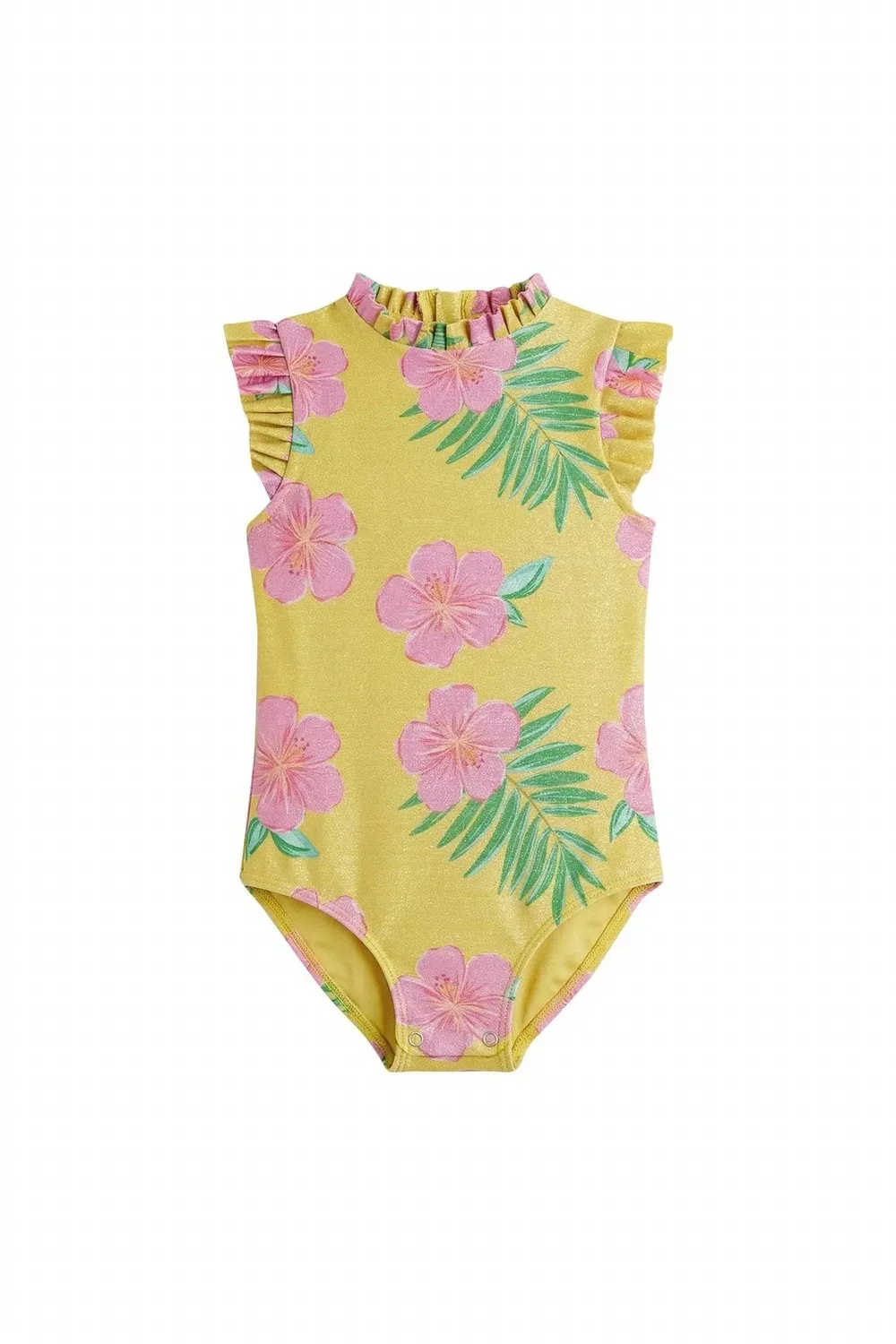Детский купальник слитный с коротким рукавом и цветочным принтом Alisson Pepita & Me, Hibiscus Amarillo Shine