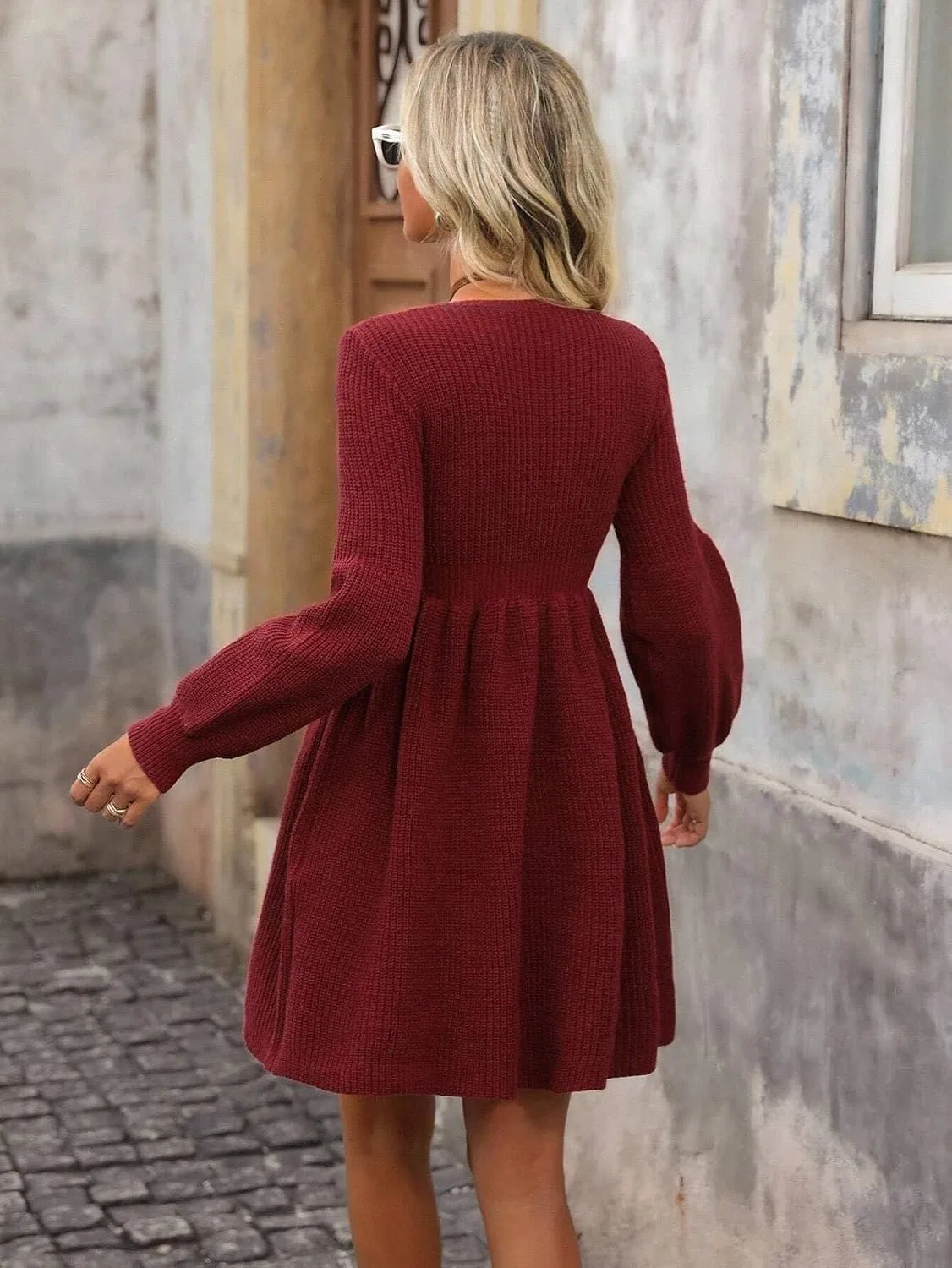 Женское повседневное платье длинным рукавом Knit Dress, Burgundy — фото 3