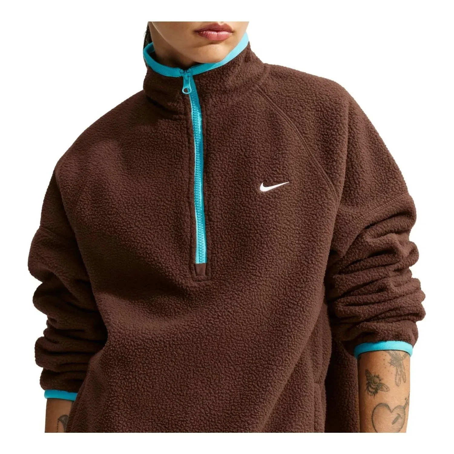Женская футболка Sportswear Oversized Fleece Top 'Cacao Wow Baltic Blue White' Nike, Cacao Wow/Baltic Blue/White