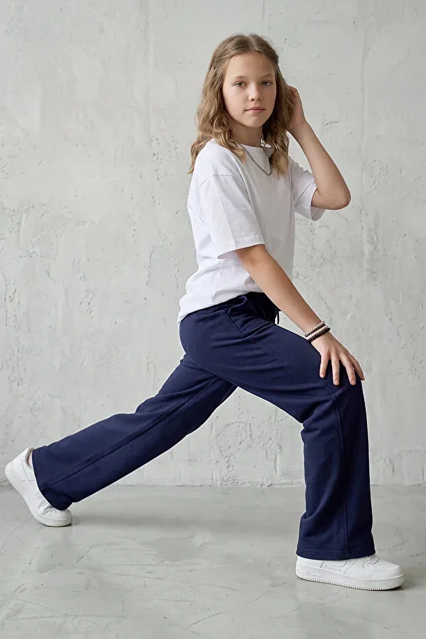 Детские спортивные штаны для девочек с широкими штанинами Dmb Boys & Girls, Navy Blue — фото 4