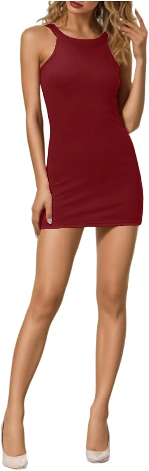 Женское мини-платье с круглым вырезом без рукавов Summer Fashion, Wine — фото 2