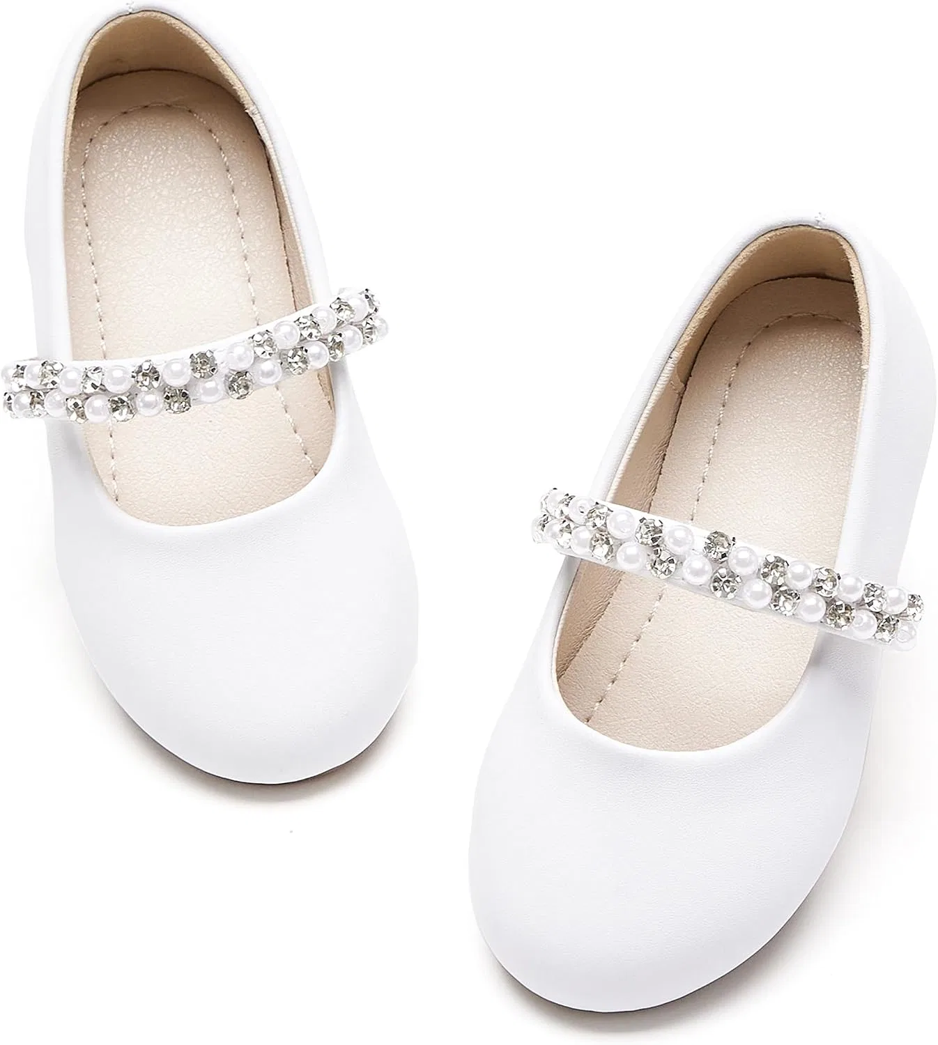 Детские балетки для девочек с цветочным принтом PHIRAMIN, White Faux Leather