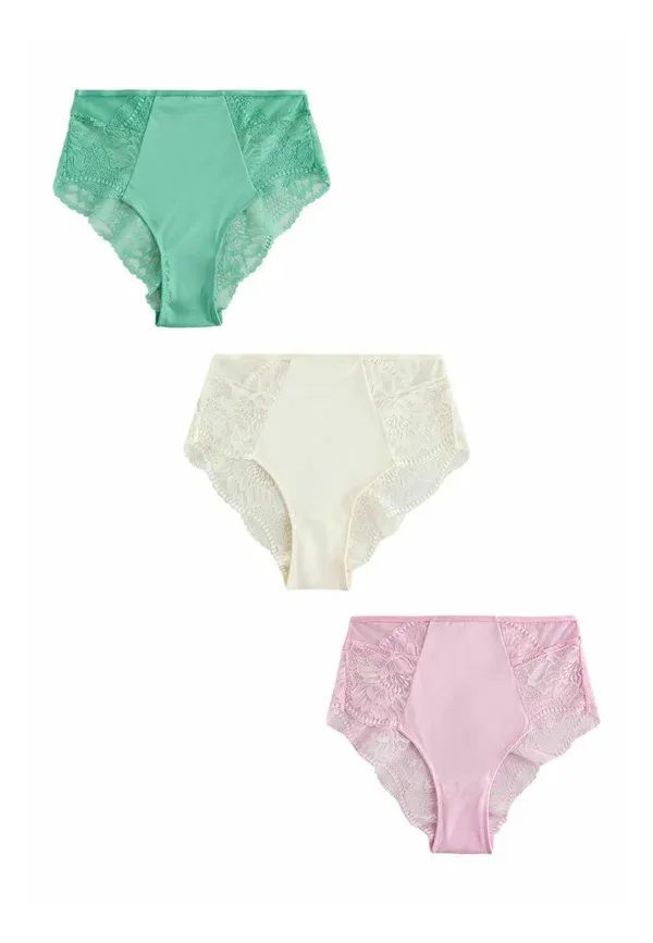 Трусы комплект 3 шт Lace High waist-knickers Next Green, Pink, Cream, зеленый/розовый