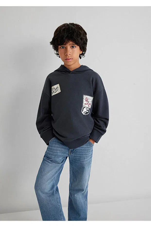 Детское худи для мальчиков с принтом Jurassic park printed anthracite sweatshirt 6s10135-70087 Mavi, Anthracite-70087