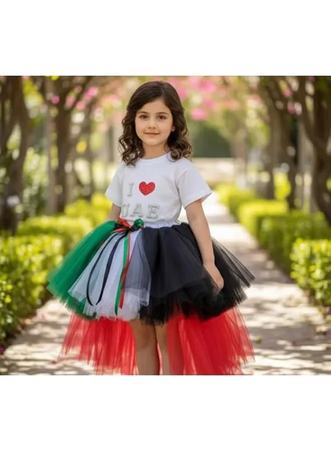 Платье-пачка с футболкой I ❤️ UAE и юбкой из фатина, комплект из 2 предметов, Daddy'S Angel, красно-зелено-бело-черный — фото 2