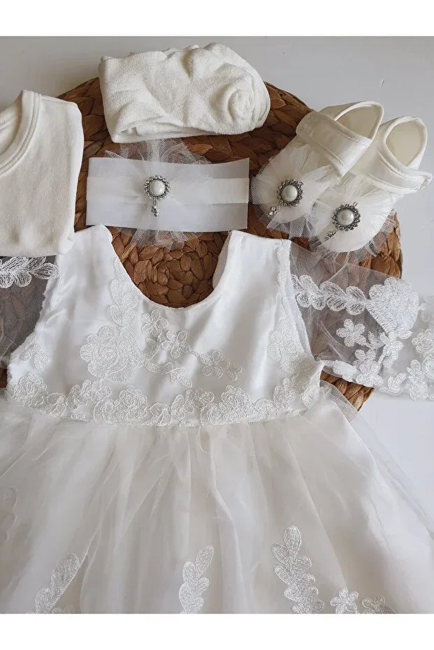 Детское платье для девочек с длинным рукавом Pileki Baby, White — фото 4